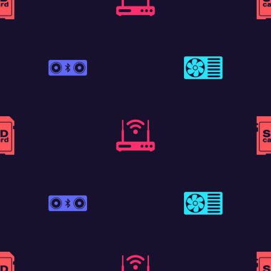 Set Air conditioner, Bluetooth speakers, Router and wi-fi and SD card on seamless pattern. Vector.