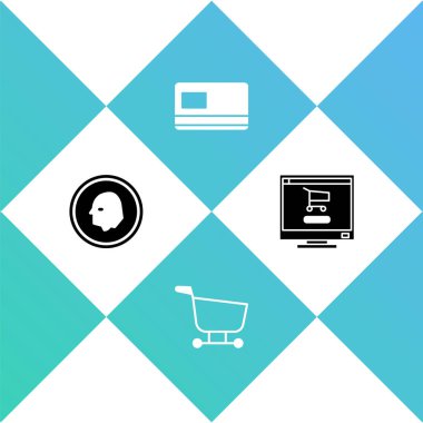 Set Coin money, Shopping cart, Credit card and computer icon. Vector.