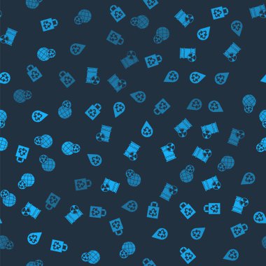 Set Paper bag with recycle, Radioactive waste in barrel, Recycle clean aqua and Planet earth and recycling on seamless pattern. Vector.