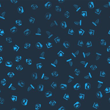 Set Aquarium with fish, Cat scratching post, Dog house and on seamless pattern. Vector.