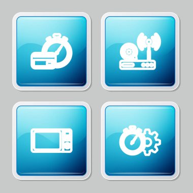 Set line Fast payments, Router and wi-fi setting, Microwave oven and Time management icon. Vector.
