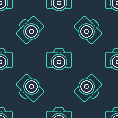 Çizgi fotoğraf makinesi simgesi siyah arkaplanda kusursuz desen izole etti. Fotoğraf makinesi simgesi. Vektör.