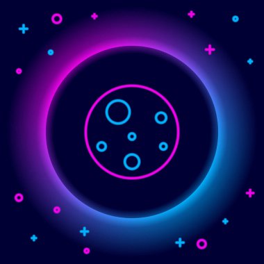 Parlayan neon hattı Mars Gezegeni simgesi siyah arkaplanda izole edildi. Renkli taslak konsepti. Vektör.