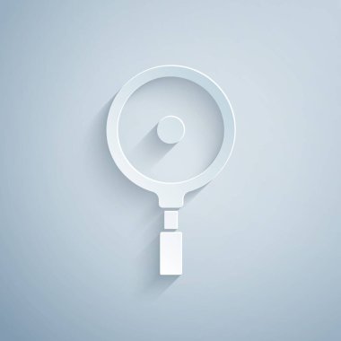 Kağıt kesiği tava simgesi gri arkaplanda izole edilmiş. Kızartma veya kızartma gıda sembolü. Kağıt sanatı tarzı. Vektör.