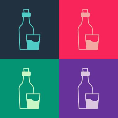 Pop art Soju bottle icon isolated on color background. Korean rice vodka. Vector.