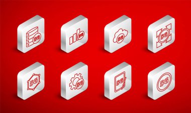 Set line 5G network Cloud Graphic tablet with Server Setting and icon. Vector.