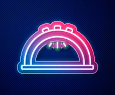 Glowing neon line Manicure lamp icon isolated on blue background. UV lamp for nail polish drying. Vector.