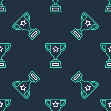 Çizgi Ödülü kupa simgesi siyah arkaplanda izole edilmiş kusursuz desen. Galibiyet ödülü sembolü. Şampiyonluk ya da yarışma kupası. Spor başarısı işareti. Vektör.