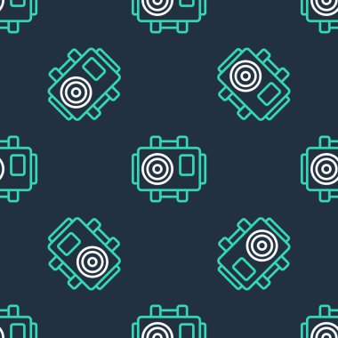 Dalgıç simgesi için çizgi fotoğraf makinesi siyah arkaplanda izole edilmiş kusursuz desen. Fotoğraf makinesi simgesi. Su altı ekipmanları. Vektör.