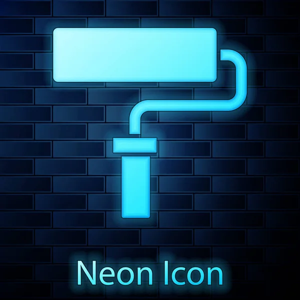 Zářící Neon Kartáč Kolečkách Ikona Izolované Pozadí Cihlové Stěny Vektor — Stockový vektor