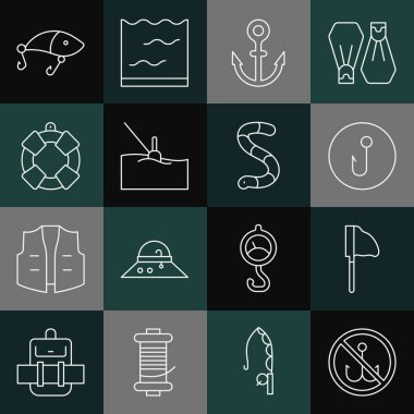 Olta yok olta iğnesi ile balık ağı yok Lifebuoy yemi ve Solucan ikonu. Vektör.