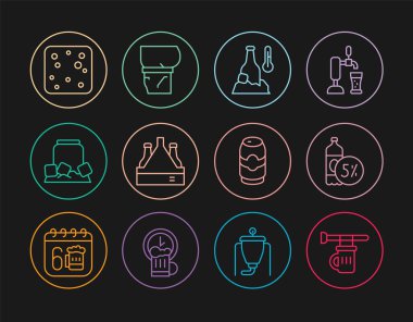 Bira şişesi, bira şişesi, şişe köpüğü ve göbek ikonuyla tabela yapın. Vektör.