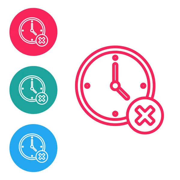 Red Line Clock Eliminar Icono Aislado Sobre Fondo Blanco Símbolo — Vector de stock