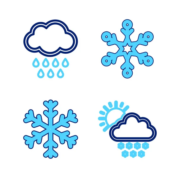 Establecer Línea Nube Con Nieve Sol Copo Nieve Icono Lluvia — Archivo Imágenes Vectoriales