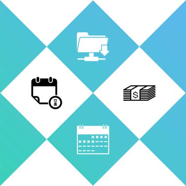 Takvim ve saati, FTP klasörü indirmeyi ve Kağıt Para Para Para ikonunu ayarla. Vektör.