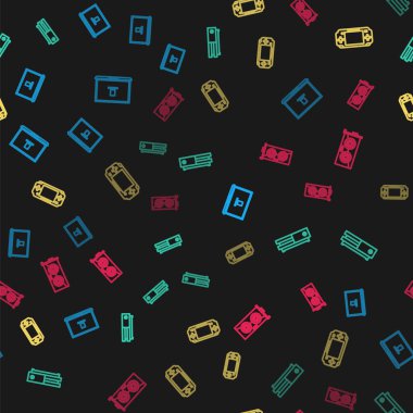 Satır dizüstünü, video oyun konsolunu, taşınabilir video ve grafik kartını pürüzsüz desen üzerine ayarla. Vektör.