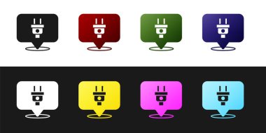 Elektrik prizi simgesini siyah beyaz arkaplanda izole et. Bağlantı kavramı ve elektriğin kesilmesi. Vektör.