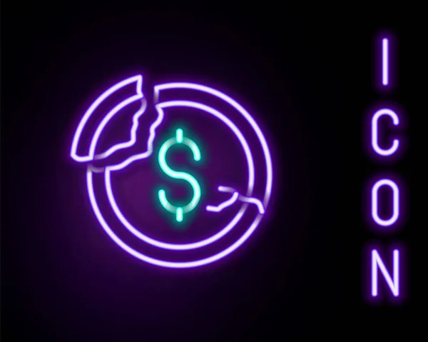 Luminoso Neon Linea Dollaro Tasso Icona Diminuzione Isolato Sfondo Nero — Vettoriale Stock