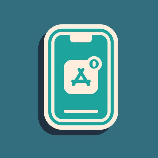 Green Mobile Apps Icono Aislado Fondo Verde Smartphone Con Iconos — Vector de stock