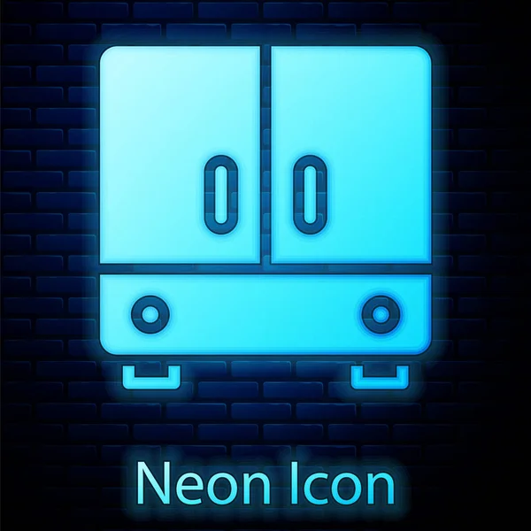 Glowing Neon Wardrobe Icon Isolated Brick Wall Background Vector — Stock Vector