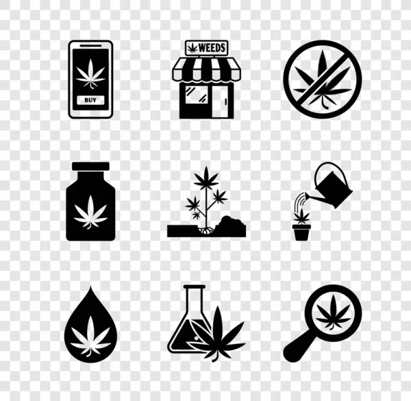 Set Online Buying Marijuana Marijuana Cannabis Store Stop Leaf Oil — Stock Vector