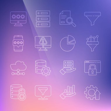 Satır Arrow geliştirme teçhizatını HTTPS SSL Satışları huni grafiği Doküman Arama Monitörü ünlem işareti Mobil ve parola ve Pie bilgi simgesi ile güvence altına alın. Vektör.