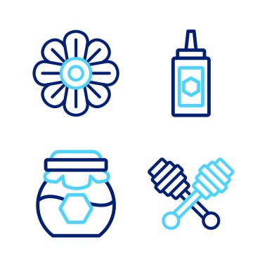 Honey Dipper marka bal kavanozu ve çiçek ikonu. Vektör.