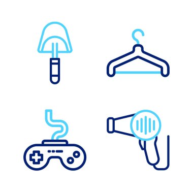 Saç kurutma makinesi Gamepad askısı gardırobu ve Spatula simgesini ayarla. Vektör.
