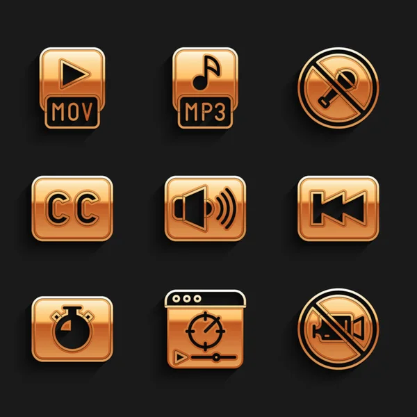 Ustaw Głośność Głośnika Odtwarzanie Wideo Zakaz Nagrywania Przycisk Przewijania Stopwatch — Wektor stockowy