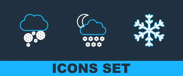 Set Line Sneeuwvlok Wolk Met Sneeuw Maan Icoon Vector — Stockvector