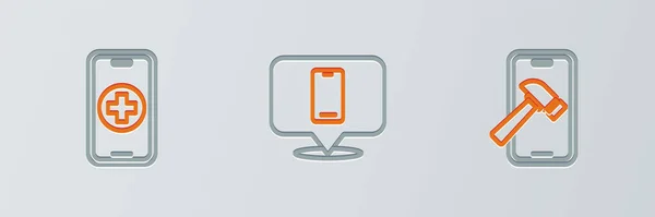 Set Line Mobile Broken Screen Phone Repair Service Icon Vector — Image vectorielle