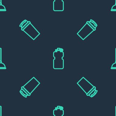 Spor şişesini suyla, fitness sallayıcıyla ve rubber pompasıyla kusursuz desenlere ayarlayın. Vektör.