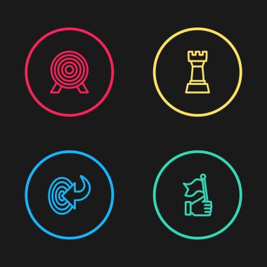 Hedef alın, el ele tutuşan bayrak, satranç ve ikon. Vektör.