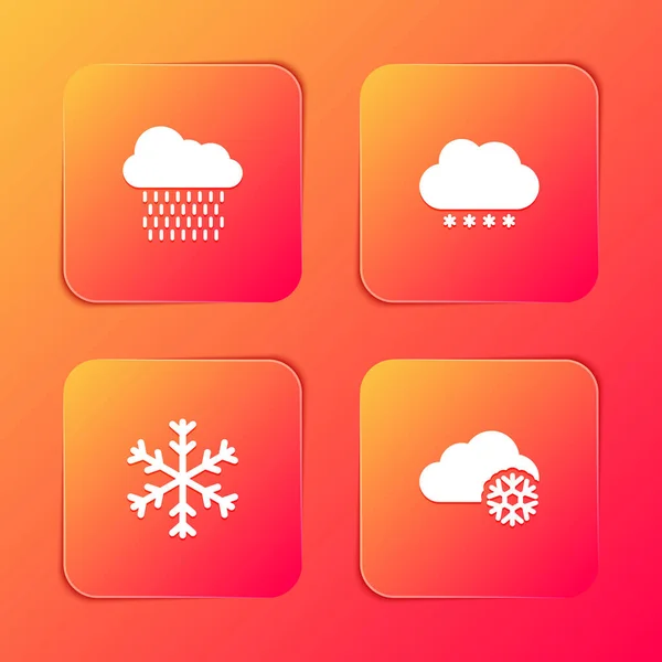 Set Cloud Rain Snow Snowflake Icon Vector — Stock Vector