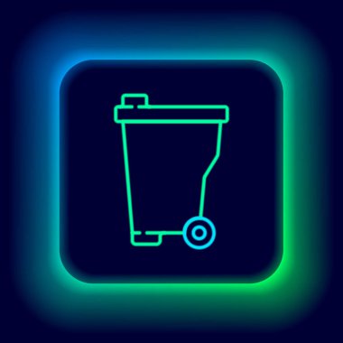 Parlayan neon hattı Çöp kutusu simgesi siyah arkaplanda izole edildi. Çöp kutusu tabelası. Sepet simgesini geri dönüştür. Ofis çöpü ikonu. Renkli taslak konsepti. Vektör.