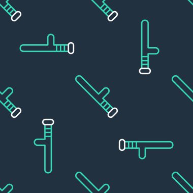 Çizgi polisi kauçuk çubuk ikonu siyah arkaplanda kusursuz desen izole etti. Kauçuk copu. Polis yarasası. Polis ekipmanları. Vektör.