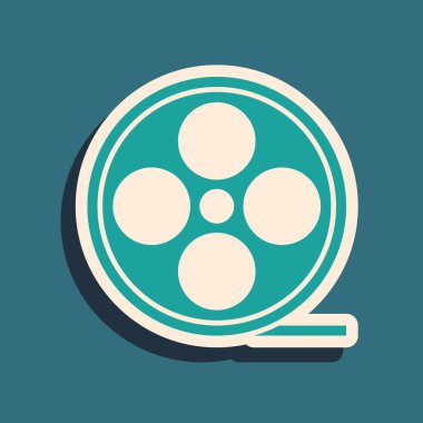 Yeşil Film makarası simgesi yeşil arkaplanda izole edildi. Uzun gölge tarzı. Vektör.