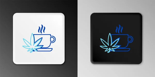 Line Cup Thee Met Marihuana Cannabis Blad Icoon Geïsoleerd Grijze — Stockvector