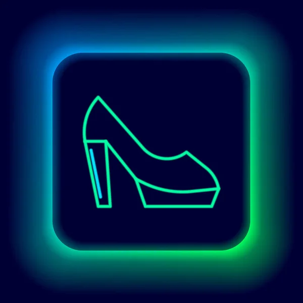 Brillante Línea Neón Zapato Mujer Con Icono Tacón Alto Aislado — Vector de stock