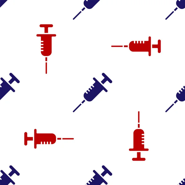 青と赤のシリンジアイコンは 白の背景にシームレスなパターンを分離しました ワクチン 予防接種 インフルエンザのショットのためのシリンジ 医療機器 ベクトル — ストックベクタ