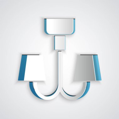 Kağıt kesiği Avize simgesi gri arkaplanda izole edilmiş. Kağıt sanatı tarzı. Vektör.