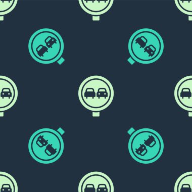 Yeşil ve bej yok. Yol trafiği simgesini geçmek yok. Mavi arka planda pürüzsüz desen var. Trafik kuralları ve güvenli sürüş. Vektör.