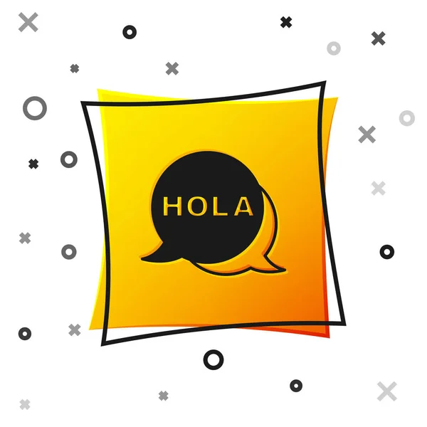 Icono Hola Negro Aislado Sobre Fondo Blanco Botón Cuadrado Amarillo — Vector de stock