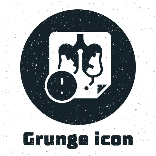 Grunge Disease Lungs Icon Isolated White Background Monochrome Vintage Drawing — стоковый вектор