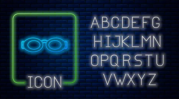 Gafas Neón Brillantes Para Nadar Icono Aislado Fondo Pared Ladrillo — Archivo Imágenes Vectoriales