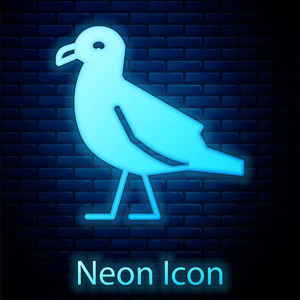 Brillante Icono Gaviota Pájaro Neón Aislado Fondo Pared Ladrillo Vector — Vector de stock