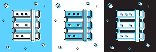 Set Server Data Web Hosting Ikon Elszigetelt Kék Fehér Fekete — Stock Vector