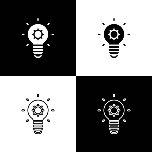 Set Light Bulb Concept Idea Icon Isolated Black White Background — Stock Vector