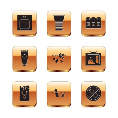 Bataryayı pakete koyun Krem Kozmetik Tüpü çöp tenekelerinin okyanus kirliliğini durdurun şişe ve kağıt cam ikonu yok. Vektör.