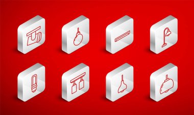 Flüoresan lamba asan Chandelier Lambası 'nı ayarla. Pist lambaları ve LED ampul ikonu. Vektör.